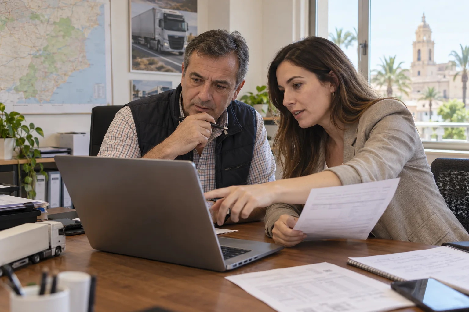 Revisión de software y documentación de transporte en una oficina